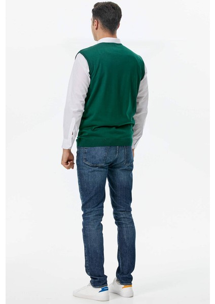 Erkek V Yaka Kolsuz Triko Kazak - Yeşil modelleri