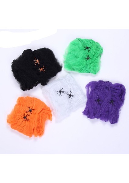 5 Paket Halloween Mor-Yeşil-Turuncu-Siyah Renklerde Örümcek Ağı Seti 20 gr