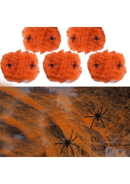 5 Paket Halloween Cadılar Bayramı Için Turuncu Renk Örümcek Ağı Seti 20 gr