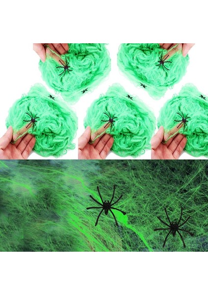 5 Adet Halloween Cadılar Bayramı Için Yeşil Renk Örümcek Ağı Seti 20 gr
