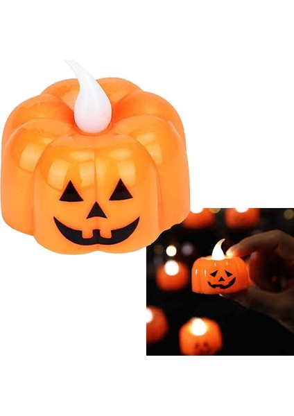 1 Adet Halloween Işıklı Balkabağı Gülen Yüz Pilli LED Dekor Mumu Işığı