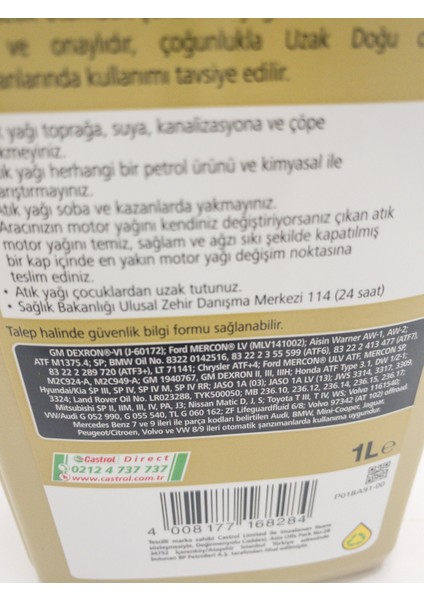 Otomatik Şanzıman Yağı Transmax Atf Dexron-6 1 Lt ( Üretim Yılı: 2022 )