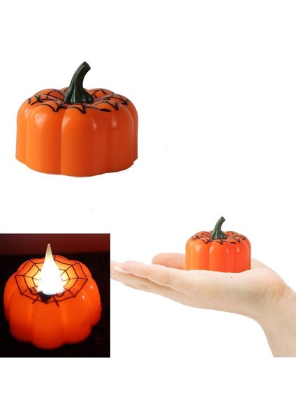 1 Adet Halloween Işıklı Balkabağı Örümcek ve Ağıtemalı Pilli LED Dekor Mumu Işığı