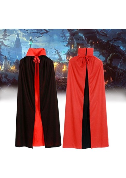 Çift Taraflı Yetişkin Halloween Drakula Pelerini Uzun 140 cm