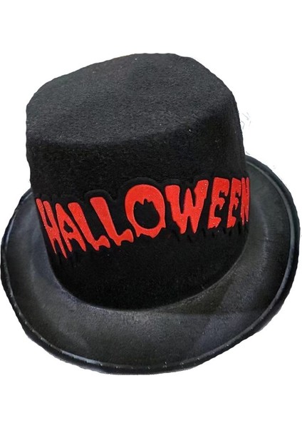 Cadılar Bayramı Halloween Yazılı Siyah Renk Melon Şapka Keçe