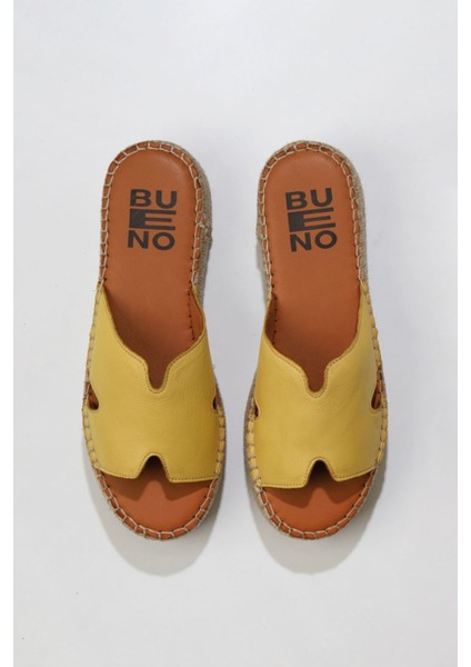 Sarı Deri Kadın Dolgu Topuklu Terlik