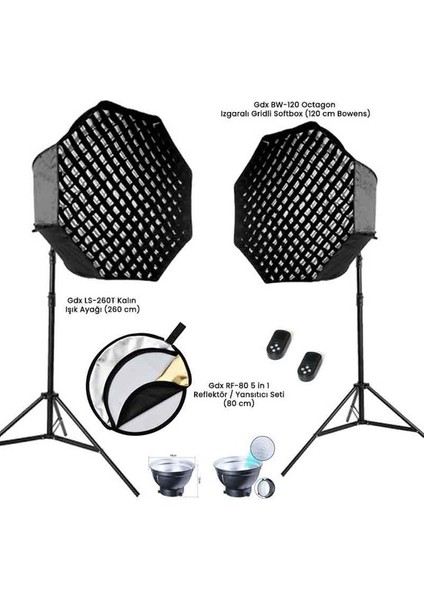 HD-200W Video LED & Gdx BW-120 Gridli Softbox 2'li Sürekli LED Işık Seti