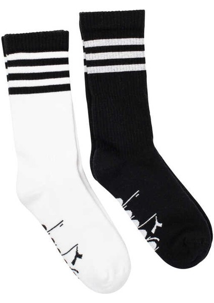 Dıadora 2 Pack Striped Crew Socks M Siyah Beyaz Erkek 2li Çorap - D202531-955