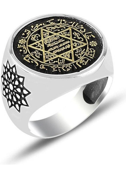 925 Ayar Gümüş Hz Süleyman Mührü Işlemeli Selçuklu Motifli Erkek Yüzük