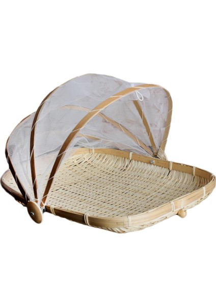 2 Bambu ve Mesh Gıda Kapağı Servis Gıda Tenti Piknik Sepeti Barbekü