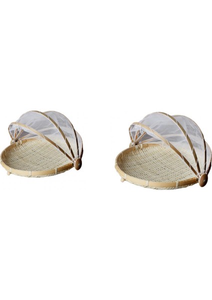 2pcs/set Yuvarlak Bambu ve Örgü Gıda Kapağı - Kahverengi (Yurt Dışından)