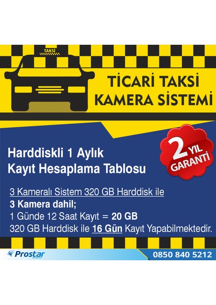 Ticari Taksi 3 Kameralı 320 GB Harddisk Dahil Araç Kamera Seti