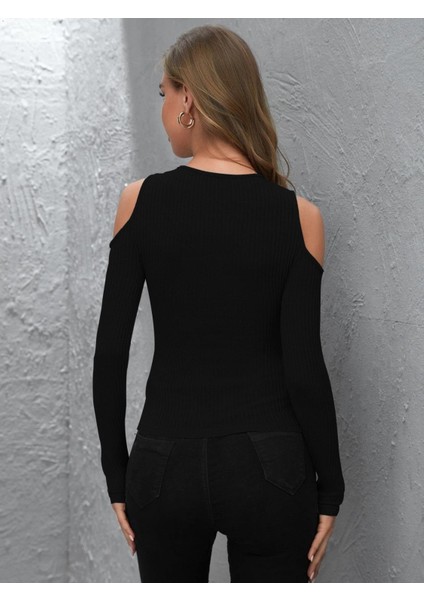 Kadın Uzun Kollu Bisiklet Yaka Omuz Dekolteli Kaşkorse Esnek Bluz fırsatları