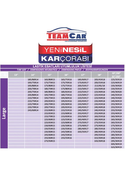 Team Car Teamcar Kar Çorabı Large Ebat Yeni Nesil Kolay Montaj Zincir Muadili