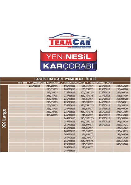 Team Car Teamcar Kar Çorabı Xx-Large Ebat Yeni Nesil Kolay Montaj Zincir Muadili