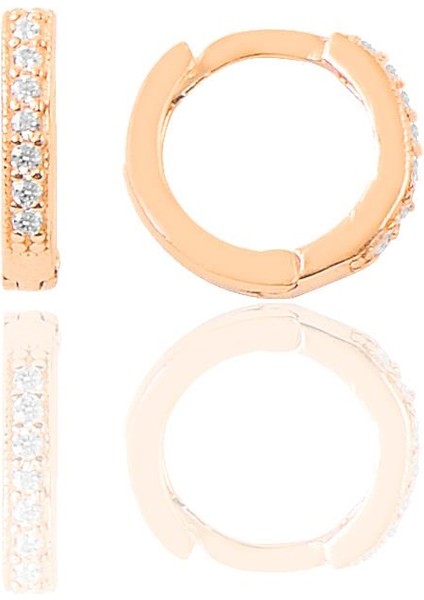Gümüş Rose Zirkon Taşlı 9 mm Halka Küpe Tragus Piercing Helix Kıkırdak Küpesi
