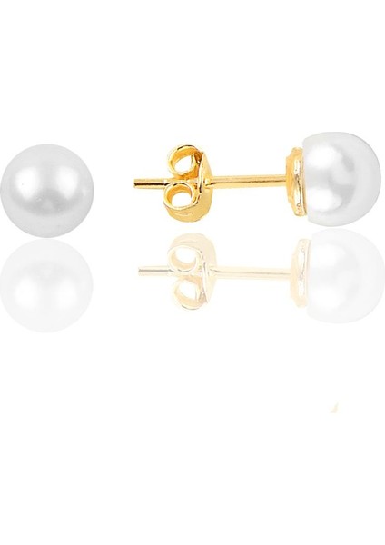 Gümüş Altın Yaldızlı 6 mm Inci Küpe