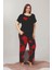 Siyah Renk Çiçek Desenli LADY-10868 Kadın Kısa Kol Büyük Beden Pijama Takımı 1