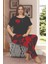 Siyah Renk Çiçek Desenli LADY-10868 Kadın Kısa Kol Büyük Beden Pijama Takımı 2