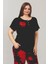 Siyah Renk Çiçek Desenli LADY-10868 Kadın Kısa Kol Büyük Beden Pijama Takımı 3