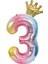 3 Yaş Gökkuşağı Rakam ve Kral Tacı Folyo Balon Doğum Günü Parti Kutlama Seti 1