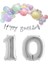Happy Bırthday Yazılı Kaligrafi Banner Makaron Balon Seti 10 Yaş Gümüş Set Doğum Günü 1