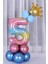 Gökkuşağı Renkleri Rakam Balon Altın Taçlı 5 Rakamlı Balon Seti 1