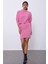 Pembe Kapüşonlu Kabartma Desenli Mini Etek Triko Takım SWTK4515-16PE 1