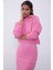Pembe Kapüşonlu Kabartma Desenli Mini Etek Triko Takım SWTK4515-16PE 2