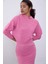 Pembe Kapüşonlu Kabartma Desenli Mini Etek Triko Takım SWTK4515-16PE 3