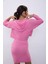 Pembe Kapüşonlu Kabartma Desenli Mini Etek Triko Takım SWTK4515-16PE 5