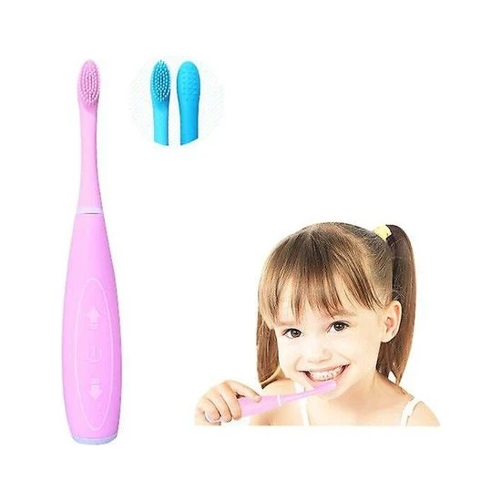 Xhang Çocuk Şarj Edilebilir Elektrikli Diş Fırçası Seti, Silikon Fırça Kafası, 2 Fırça Kafası (Pembe) (Yurt Dışından)