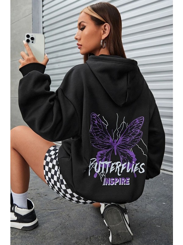 Trendypassion Unisex Butterfly & Letter Graphic Baskılı Sweatshirt