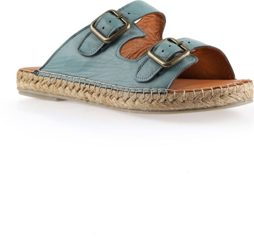 Bueno Shoes Mavi Deri Kadın Düz Terlik görsel 3