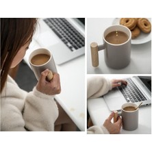 Three Beans Yaratıcı Yüksek Sıcaklık Kupa Ahşap Saplı Kapaklı Kaşık ile 400 ml Fincan Kahve Seramik Kupası Çocuk Fincan Ofis İçecek Hediye | Kupalar (Gri) (Yurt Dışından)