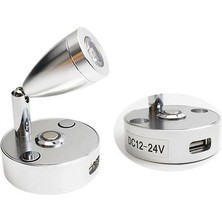 SLD Gümüş 3 W DC12V Rv Tekne LED Okuma Işık ile Dokunmatik Kontrol Anahtarı ve USB Şarj Bağlantı Noktası Duvara Monte Lamba Başucu Veya Koltuk (3000K Sıcak Beyaz)