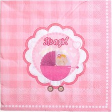 Pandoli Bebek Arabalı Baby Shower Itsa Girl Pembe Renk Peçete 20 Adet
