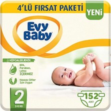 EKS Ticaret Evy Baby Bebek Bezi 2 Beden Mini 4'lü Fırsat Paketi, Beyaz, 152 Adet