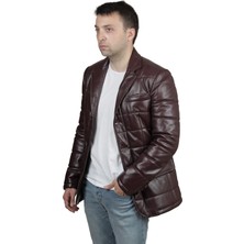 AsyaClub Silva Hakiki Deri Erkek Bordo Şişme Blazer Ceket-Mont