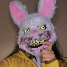 Kanlı Bunny Peluş Maske Cadılar Bayramı Festivali Korku Maskesi Bunny Headgear Kadınlar Cosplay