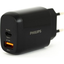 Philips 38W DLP4326 Hızlı Şarj Aleti Usba 18W ve Type-C 20W Çift Çıkışlı Başlık Siyah