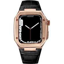 AktarMobile Apple Watch 8 45 mm Uyumlu Modifikasyon Kiti Hublot Tasarım Paslanmaz Çelik Kasa & Deri Kordon