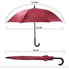 Sunlife 8 Telli Otomatik Fiberglass Baston Çizgili Kırmızı Renkli Yağmur Şemsiyesi
