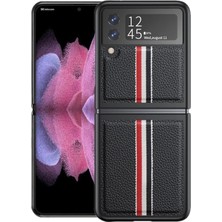 Zshskj Samsung Galaxy Z Flip 4 Için Litchi Doku Deri Telefon Kılıfı - Siyah (Yurt Dışından)