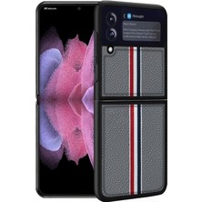 Zshskj Samsung Galaxy Z Flip 4 Için Litchi Doku Deri Telefon Kılıfı - Gümüş (Yurt Dışından)