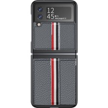 Zshskj Samsung Galaxy Z Flip 4 Için Litchi Doku Deri Telefon Kılıfı - Gümüş (Yurt Dışından)