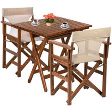 Bahçeme Yönetmen Ahşap Bahçe Balkon Seti: 70X70 Masa + 2 Sandalye Katlanır Takım