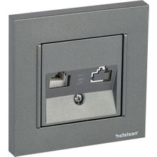 Netelsan Byobu Füme Telefon Nümeris Priz (Cat3) Çerçeveli