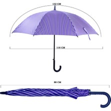 Sunlife 8 Telli Otomatik Fiberglass Baston Çizgili Mor Renkli Yağmur Şemsiyesi