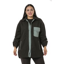 Disentis Modest Büyük Beden Katlamalı Kollu Gri Kumaş Garnili Buklet Siyah Ceket Gömlek